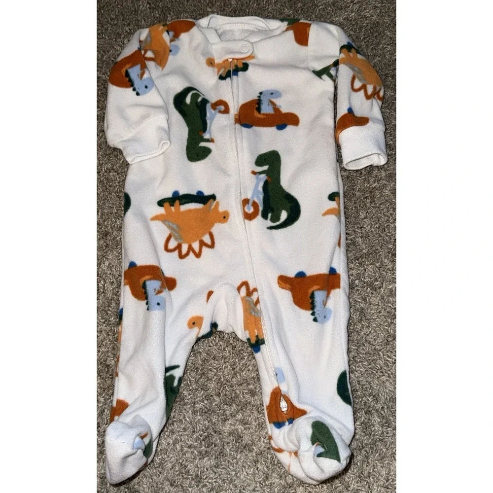Lot Of 5 Carter's Baby Boy Sleepers Fleece Footed Pajamas 2-NB, (1) 0-3, (2) 3M‎